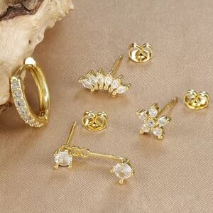 Anthropologie Gold and Clear Stone Earring Collection